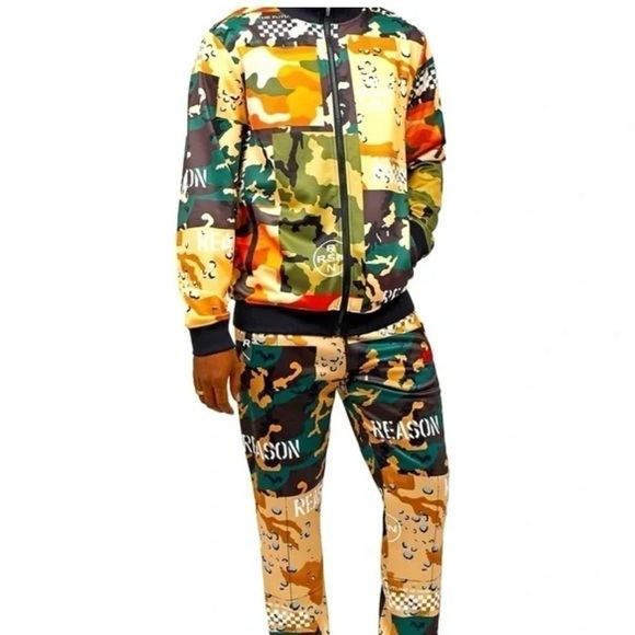REASON CLOTHING BRAND All Over Camo Mixed Print Tracksuit 2 Pc Men's Large NWT - Picture 16 of 16